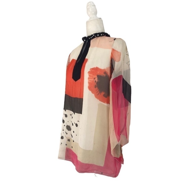 Magaschoni Collection Silk blouse Tunic Beaded Collar Double layer Chiffon - Picture 11 of 14